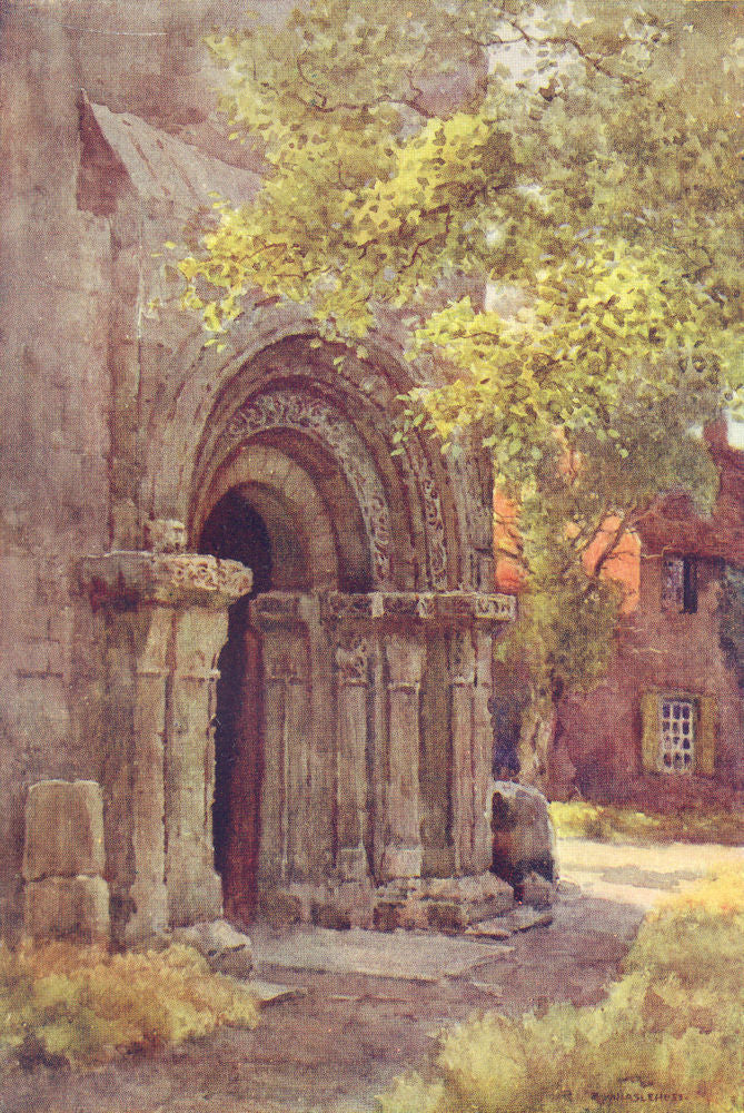 Norman Porch, St. Lawrence's Tower. York. By Ernest Haslehust 1920 old print